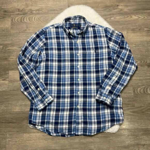 Ralph Lauren Blue and White Plaid Casual Button Down Shirt - Picture 1 of 8